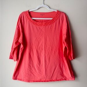 Coldwater Creek Vibrant Coral Long Sleeve Top